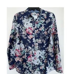 Charter Club Buttoned Down Blue Multi‎ Floral Long Sleeve Top Size 6 Women's